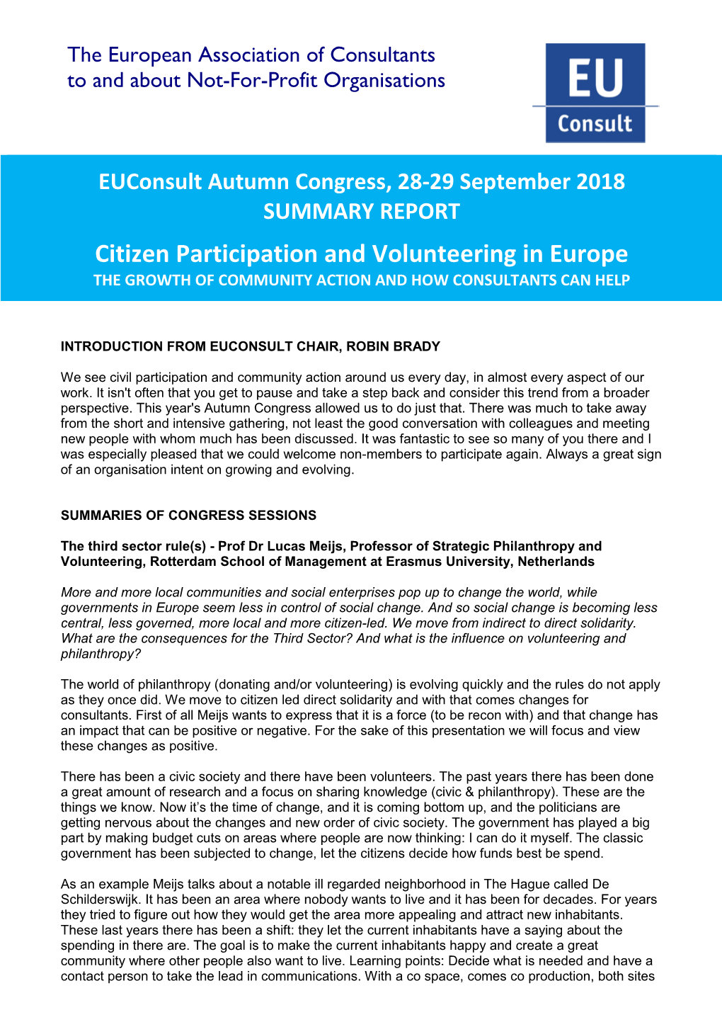 Euconsult Autumn Congress the Hague 2018