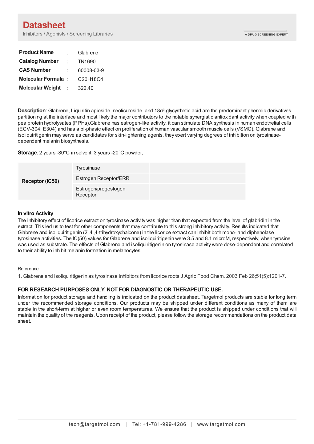 Datasheet Inhibitors / Agonists / Screening Libraries a DRUG SCREENING EXPERT