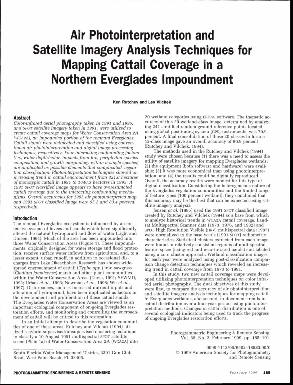 Air Photointerpretation and Satellite Imagery Analysis Techniques for Mapping Cattail Coverage in a Northern Everglades Impoundment