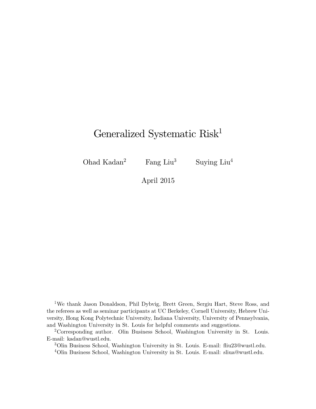 Generalized Systematic Risk1