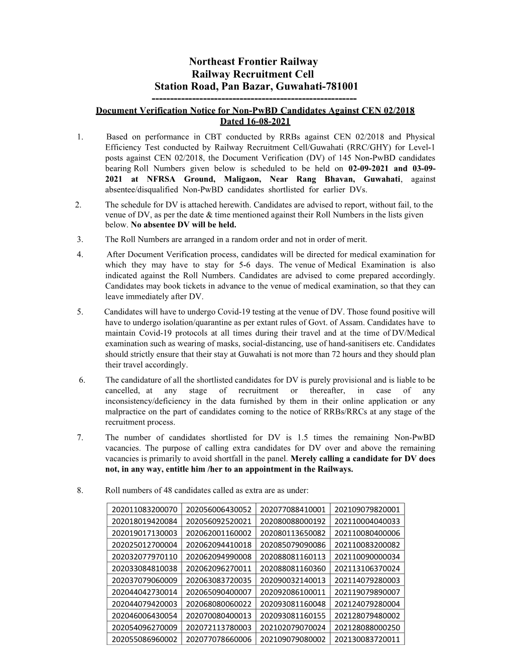 DV Notice for 145 Non-Pwbd Candidates Against Absentee