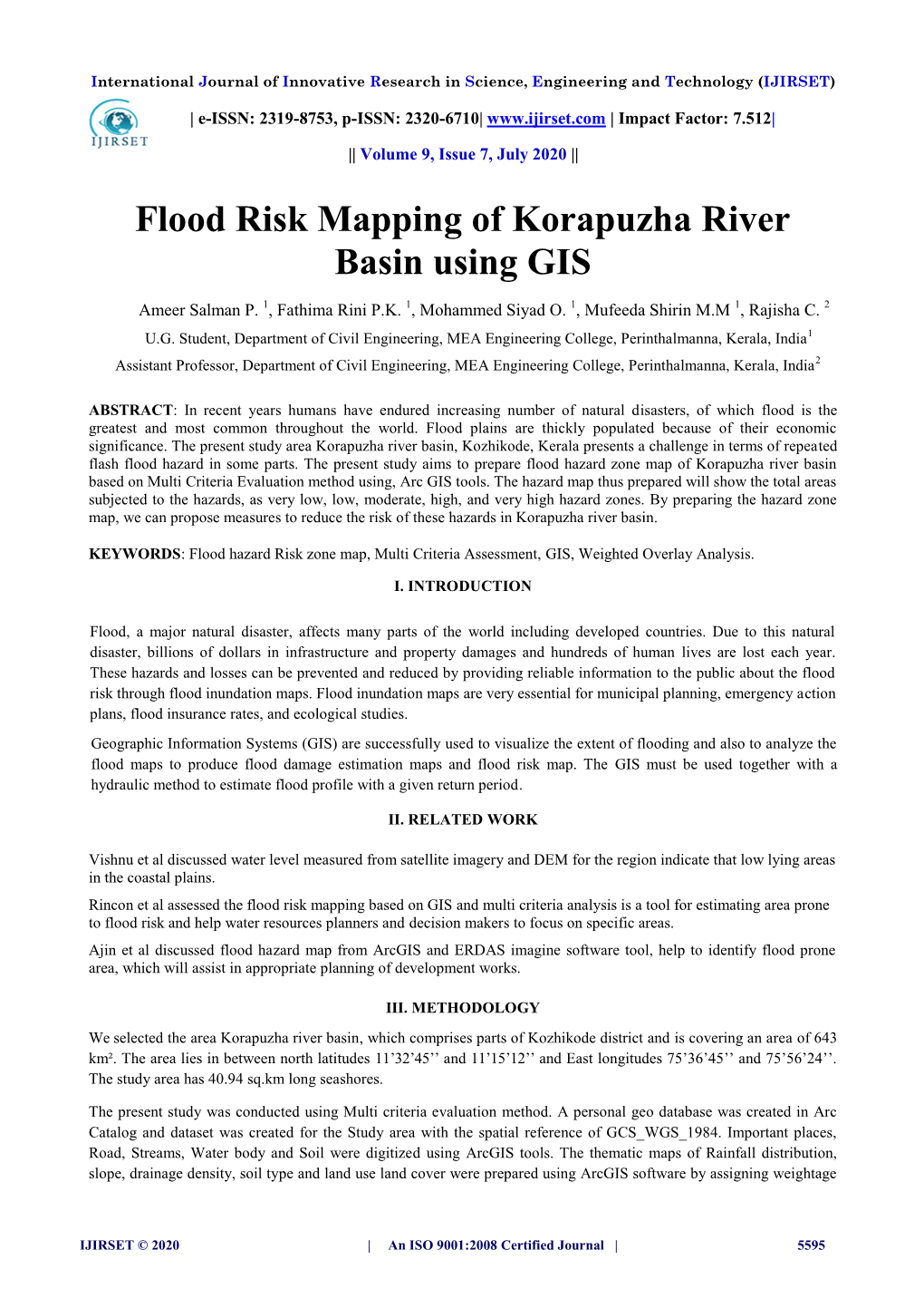 Flood Risk Mapping of Korapuzha River Basin Using GIS