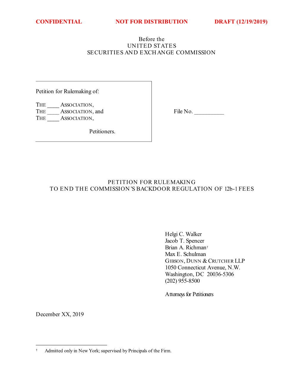 Confidential Not for Distribution Draft (12/19/2019)