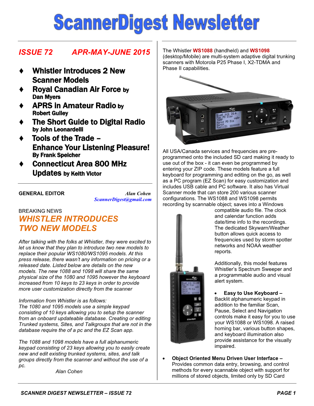 Whistler Introduces 2 New Scanner Models Royal Canadian Air Force by APRS in Amateur Radioby the Short Guid