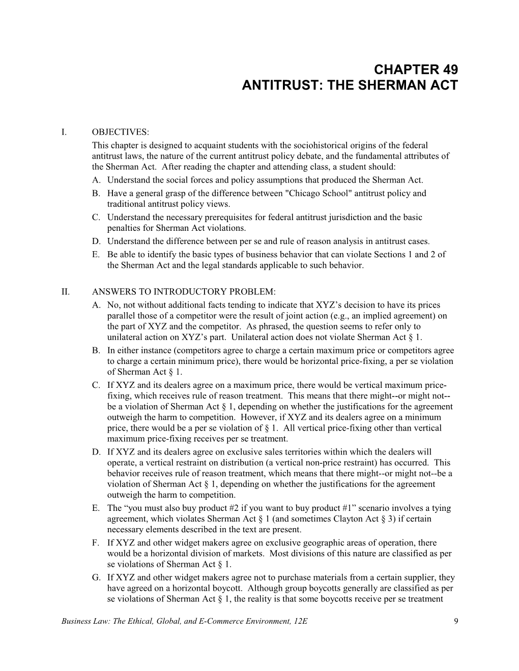 Antitrust: the Sherman Act