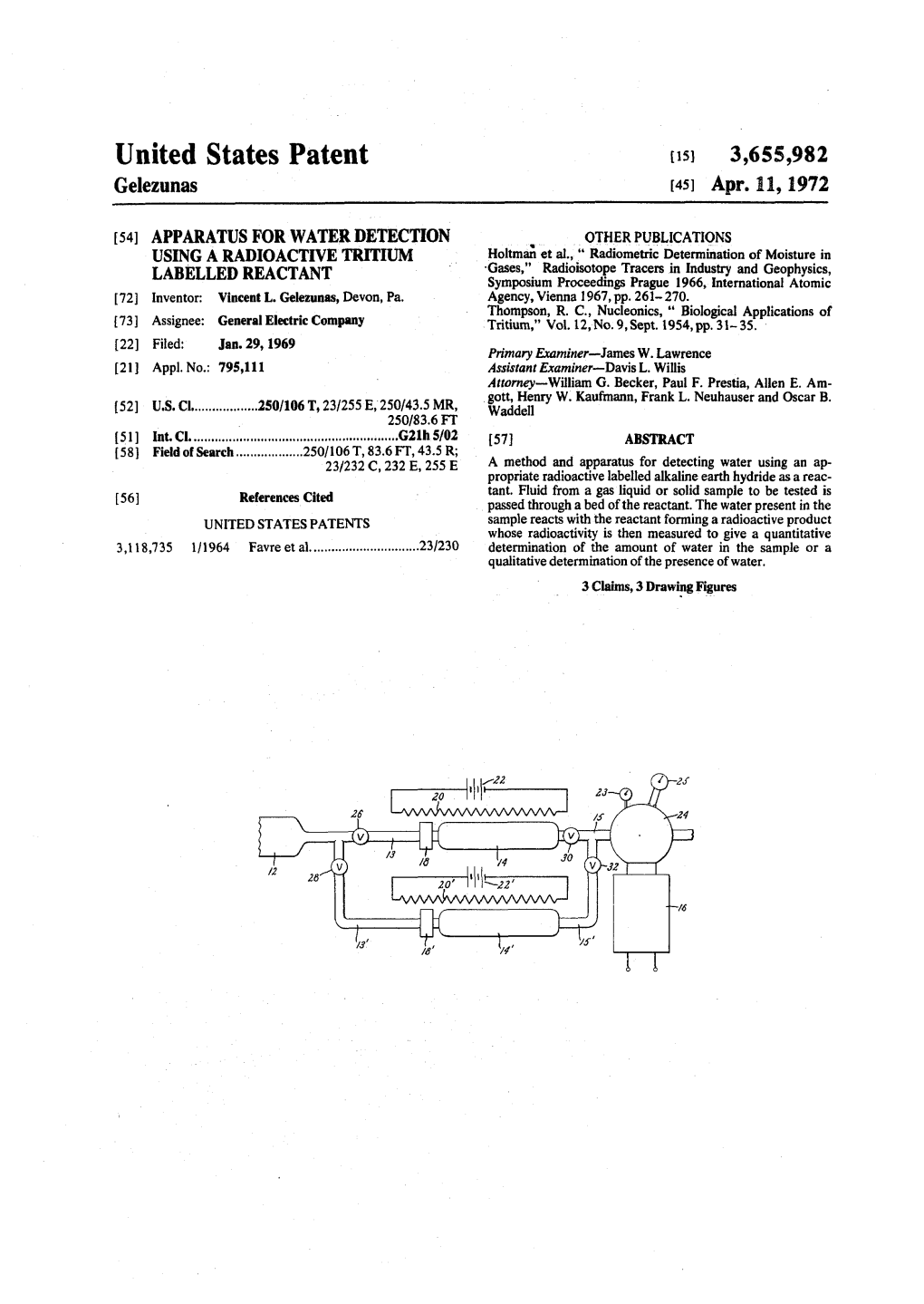 Apparatus for Water Detection Using a Radioactive Tritium Labelled Reactant