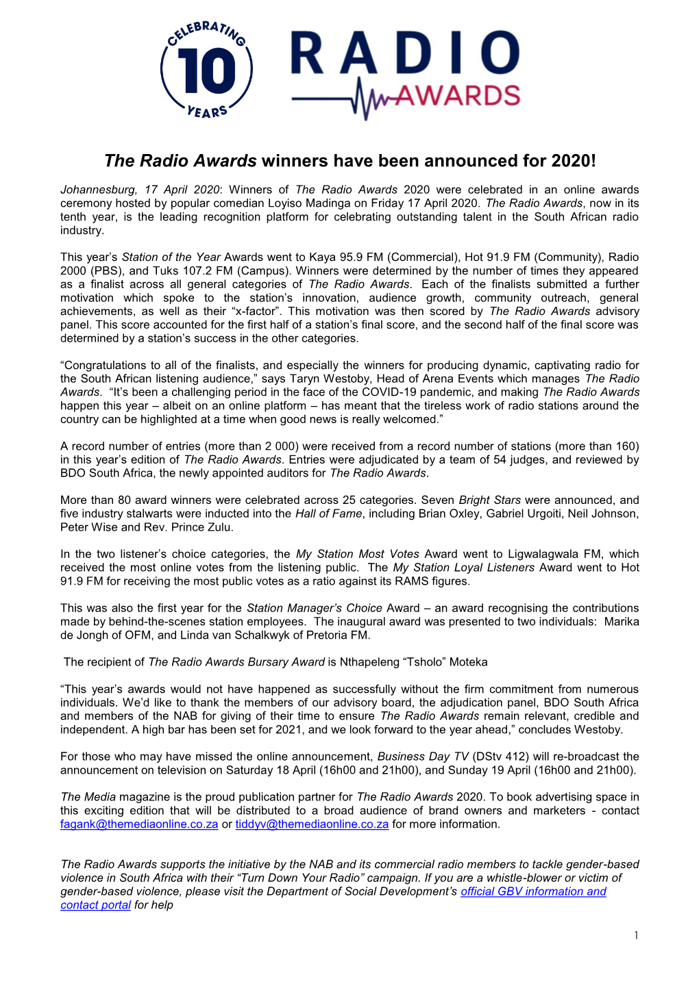 The Radio Awards Winners Have Been Announced for 2020!