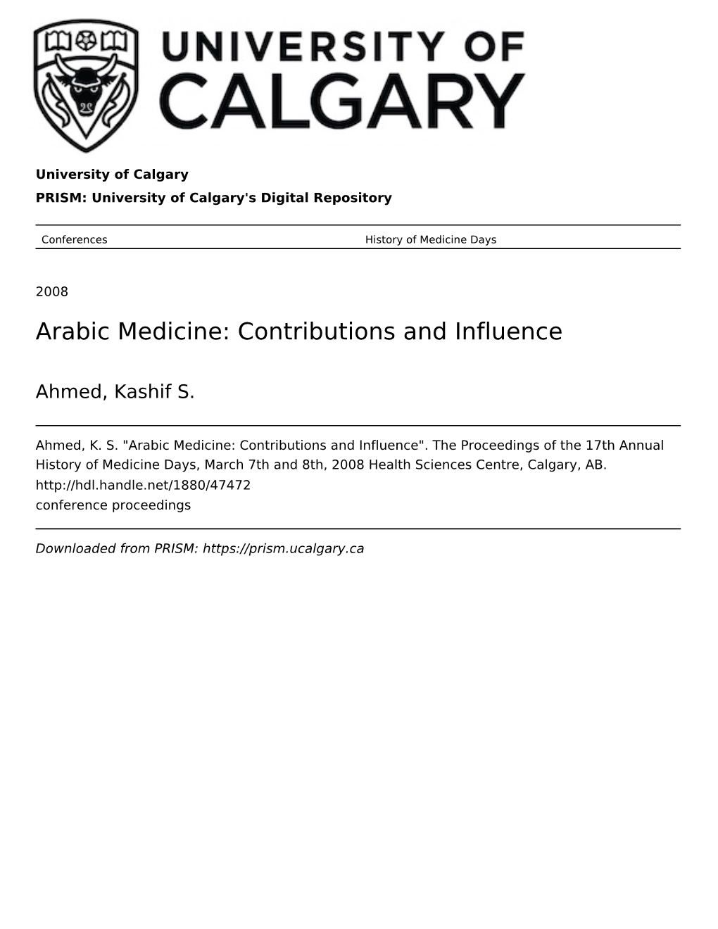 Arabic Medicine: Contributions and Influence