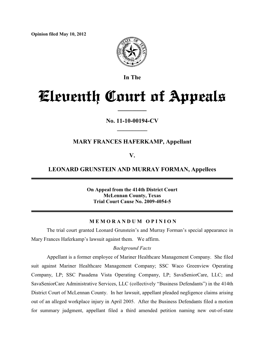 Eleventh Court of Appeals ______