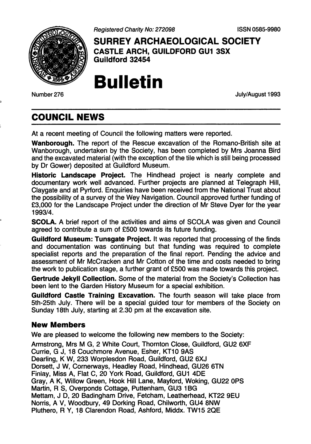 Bulletin Number 276 July/August 1993