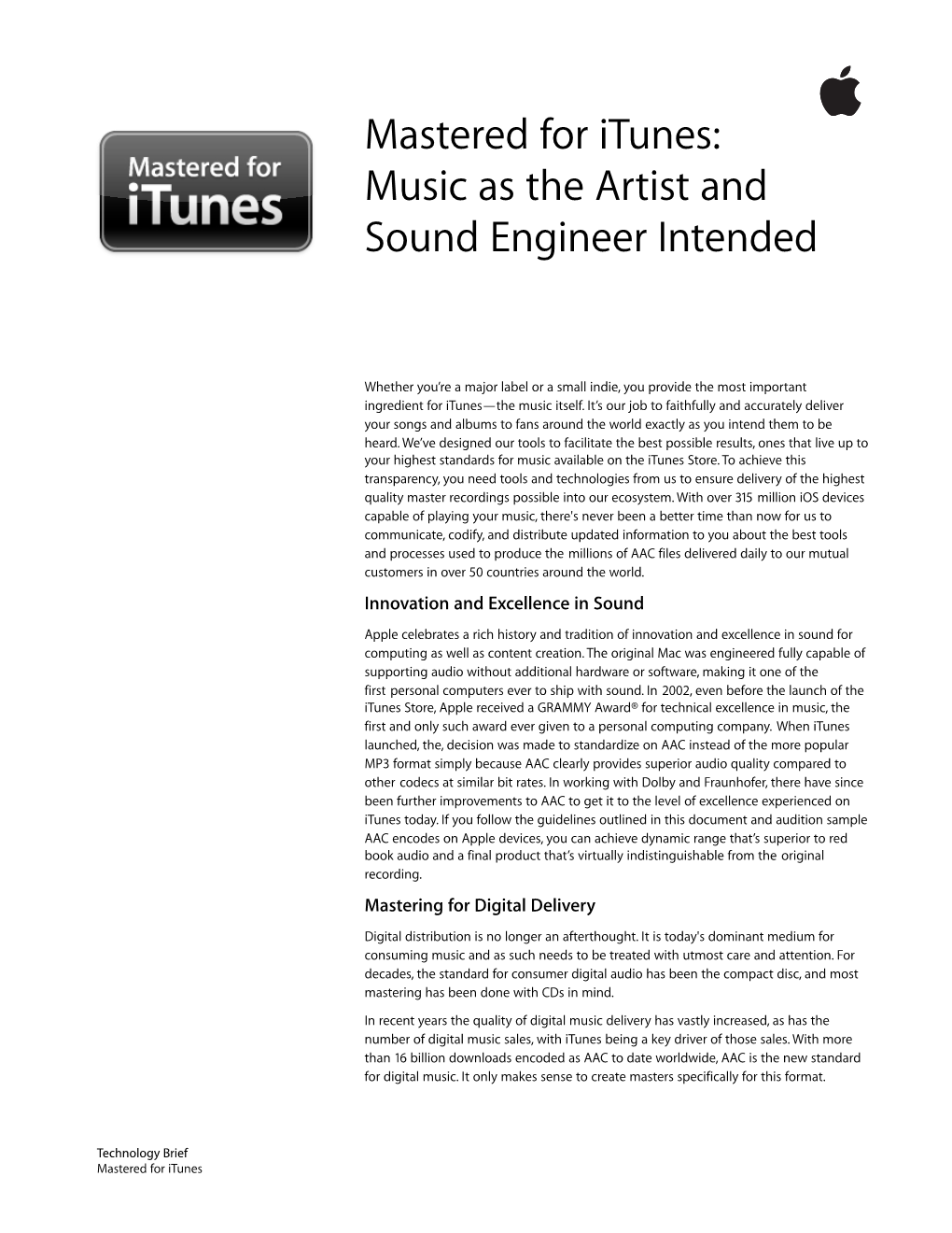 Mastered for Itunes: Music As the Artist and Sound Engineer Intended