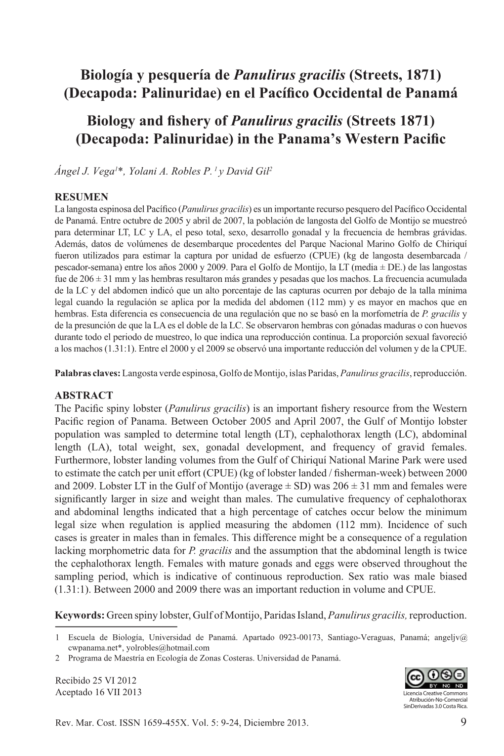 Biología Y Pesquería De Panulirus Gracilis