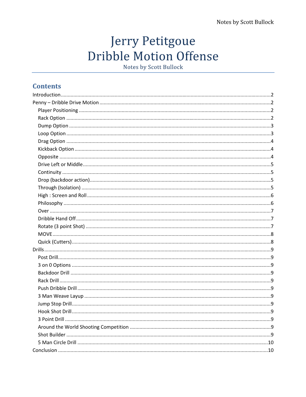 Jerry Petitgoue Dribble Motion Offense Notes by Scott Bullock