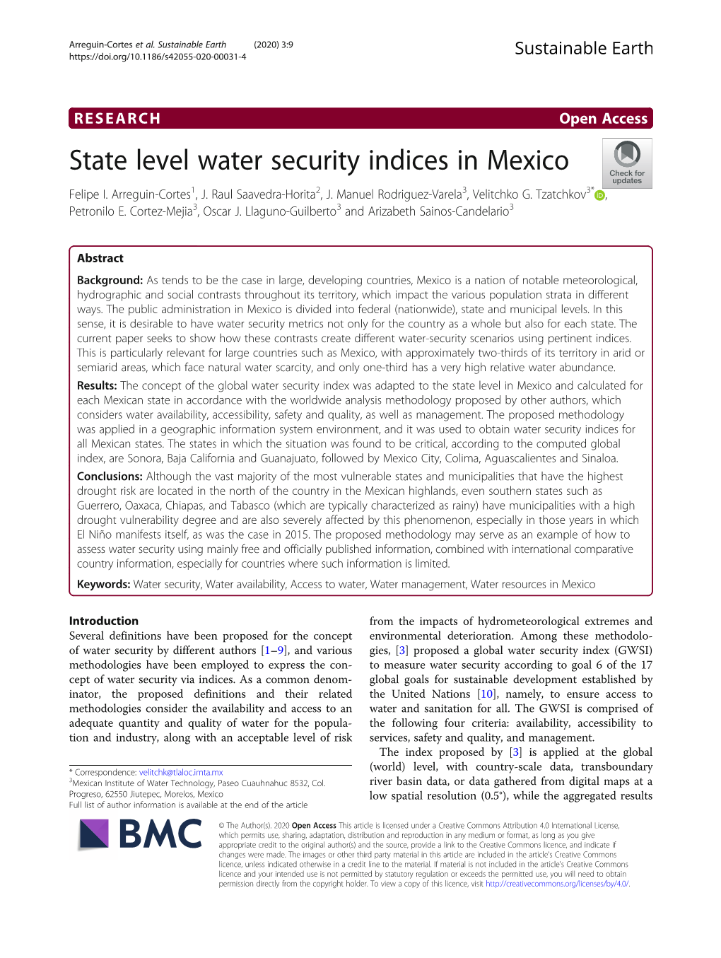 State Level Water Security Indices in Mexico Felipe I