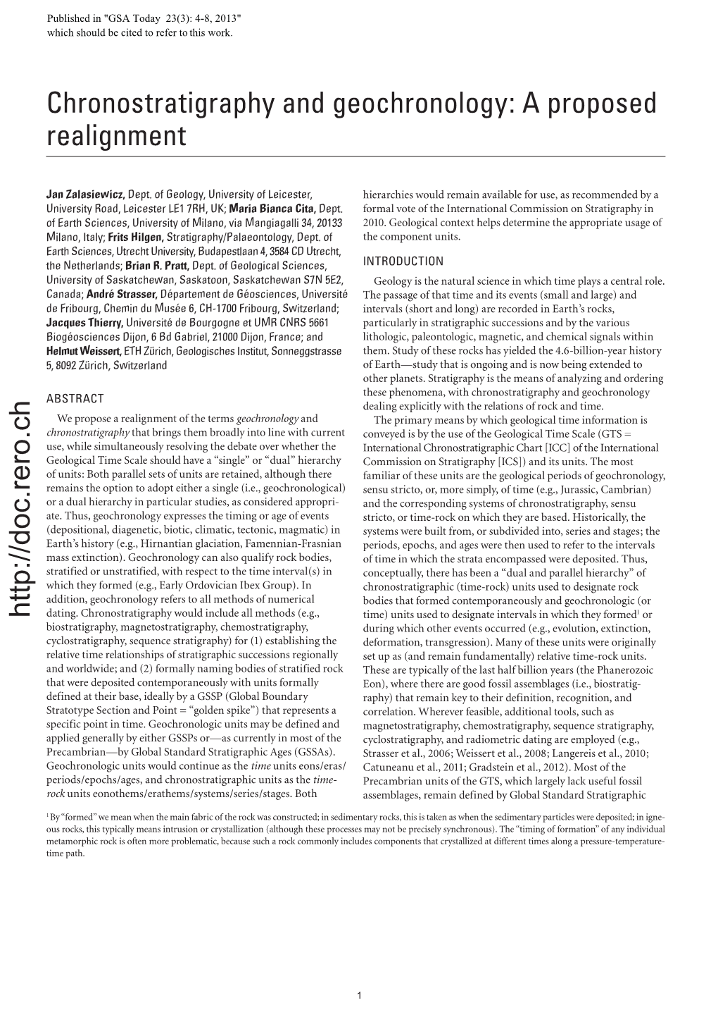 Chronostratigraphy and Geochronology: a Proposed Realignment