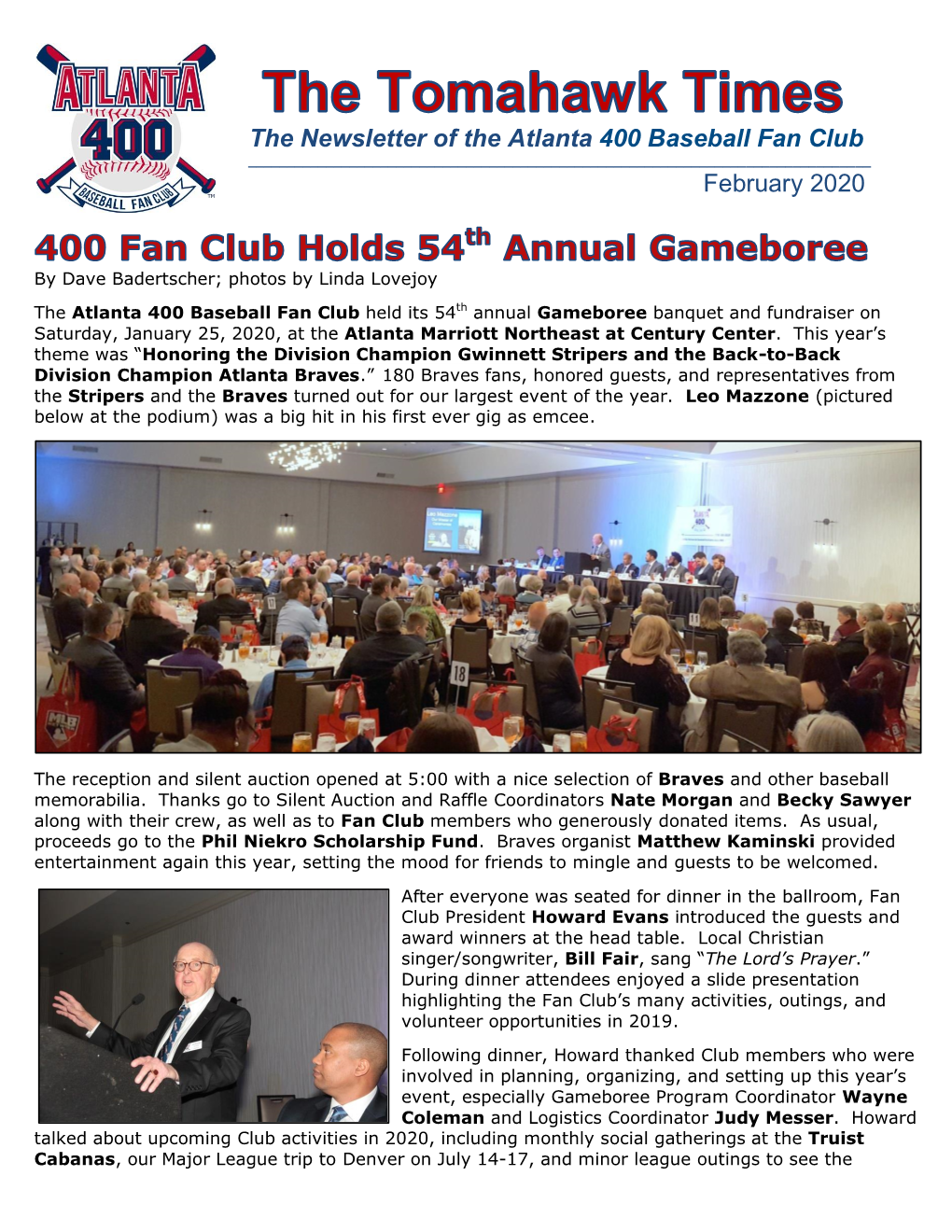 The Newsletter of the Atlanta 400 Baseball Fan Club February 2020