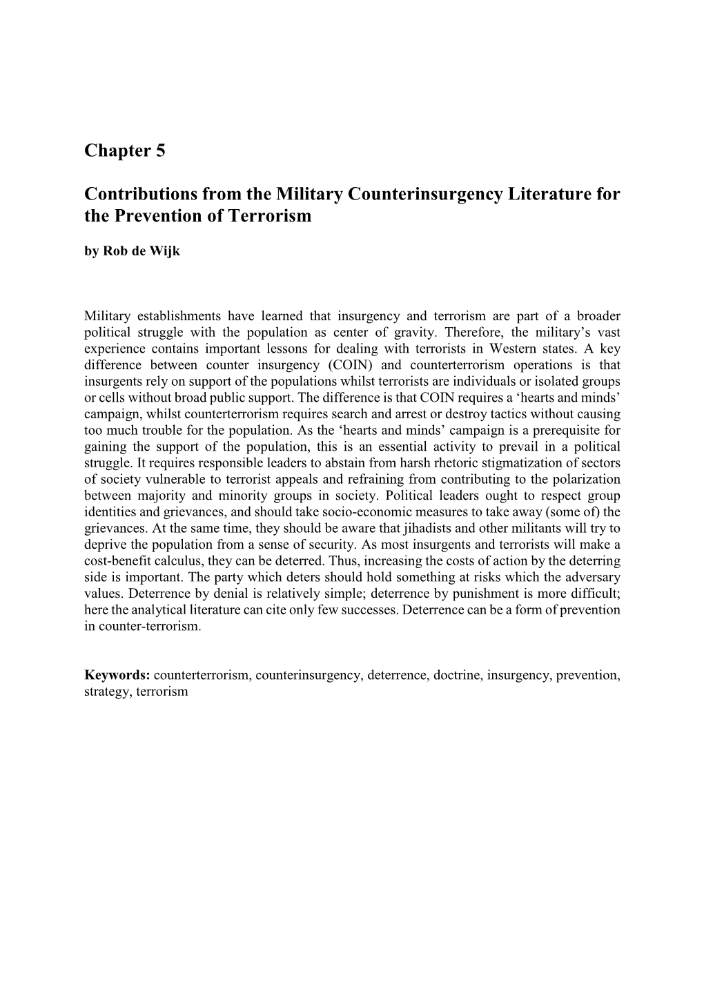 Chapter 5 Contributions from the Military Counterinsurgency