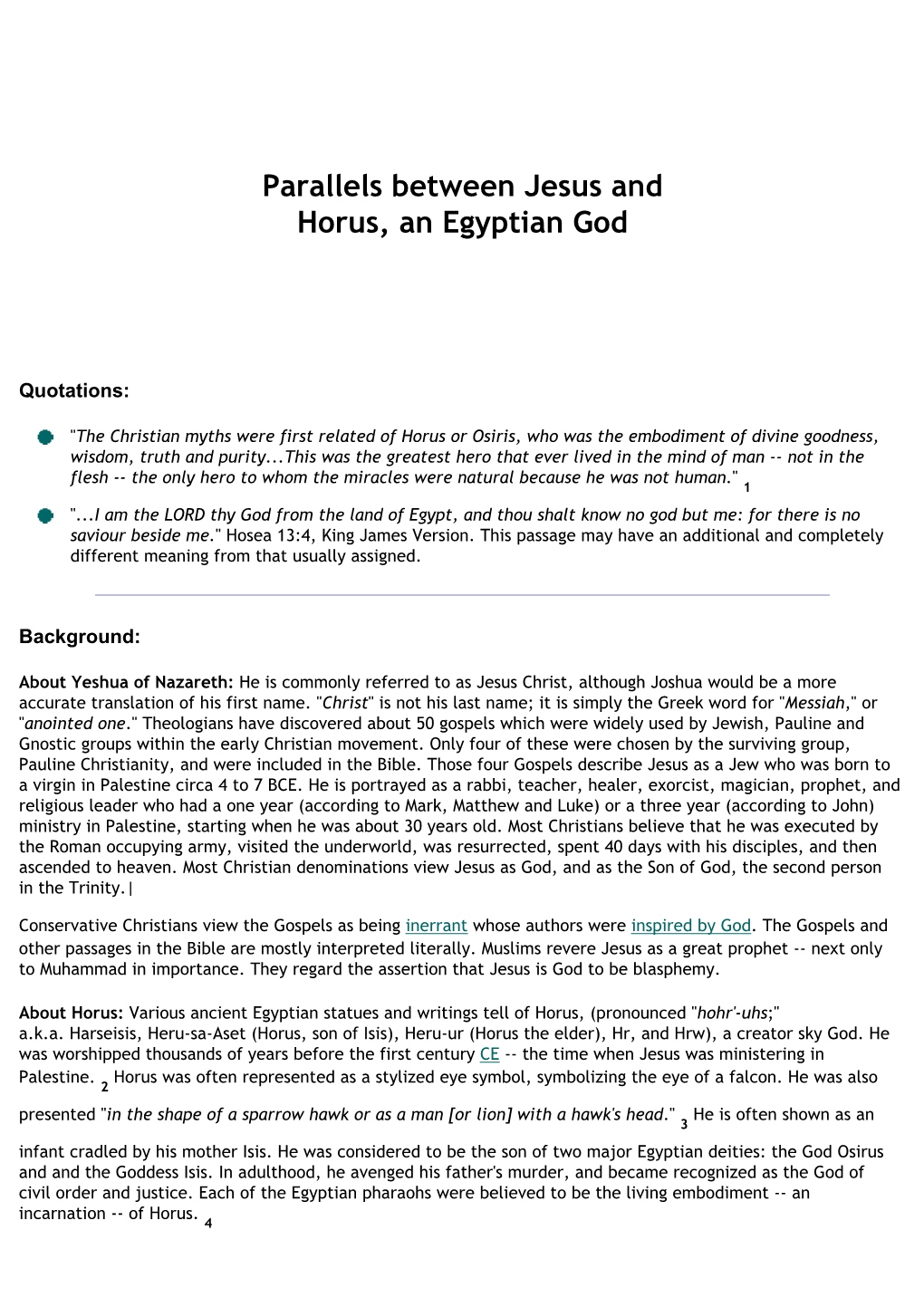 Parallels Between the Lives of Jesus and Horus, an Egyptian