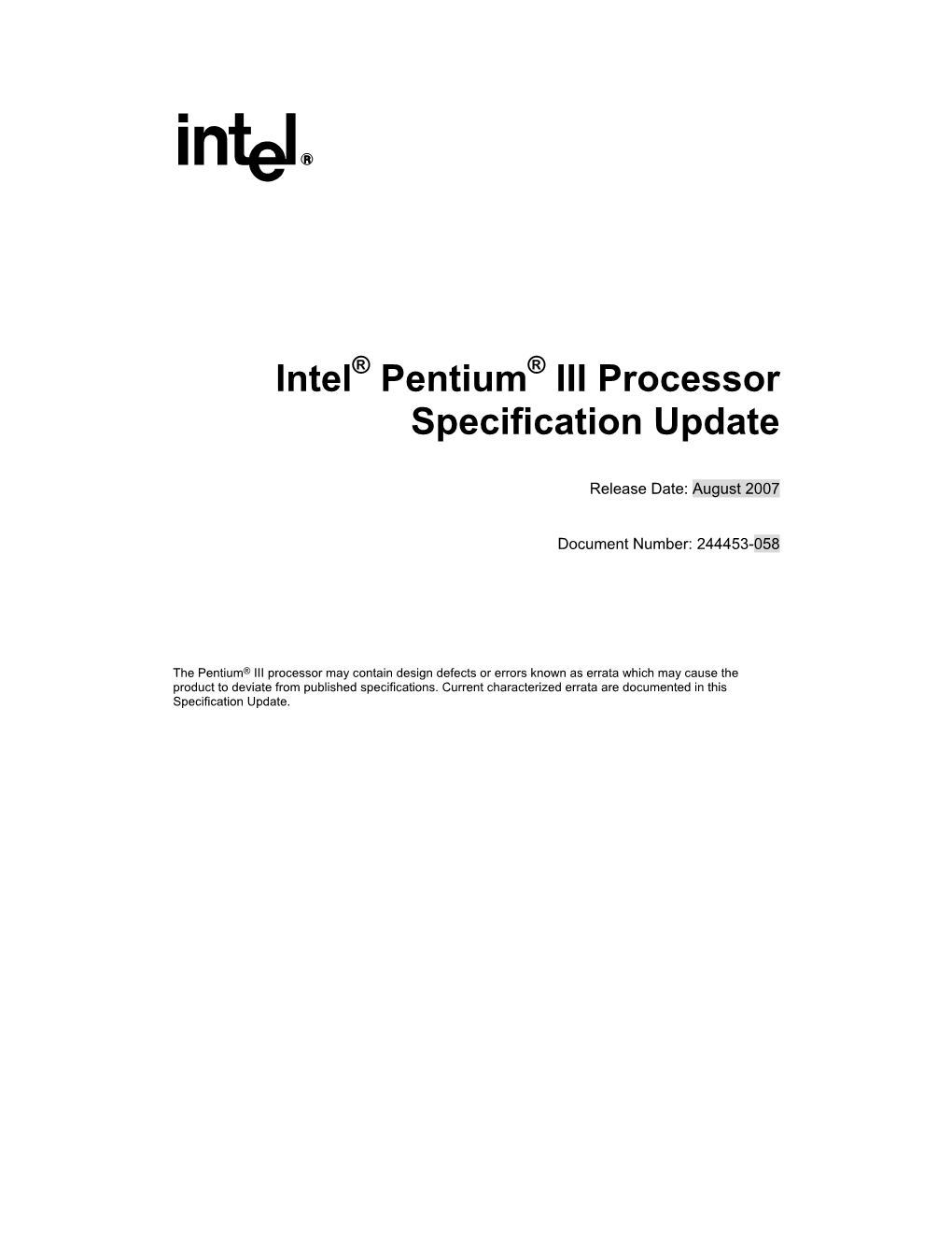 Intel Pentium III Processor Specification Update