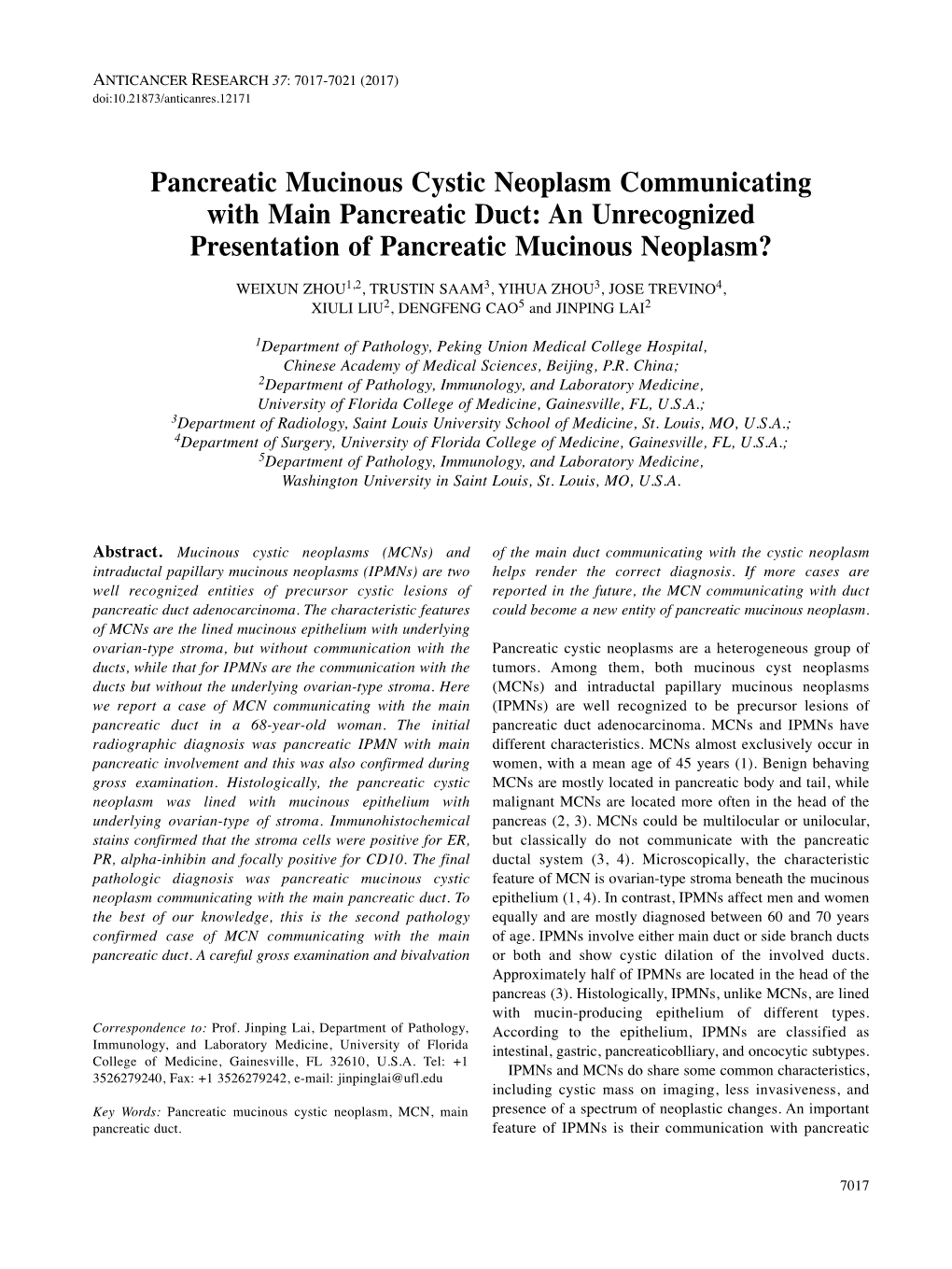 Pancreatic Mucinous Cystic Neoplasm