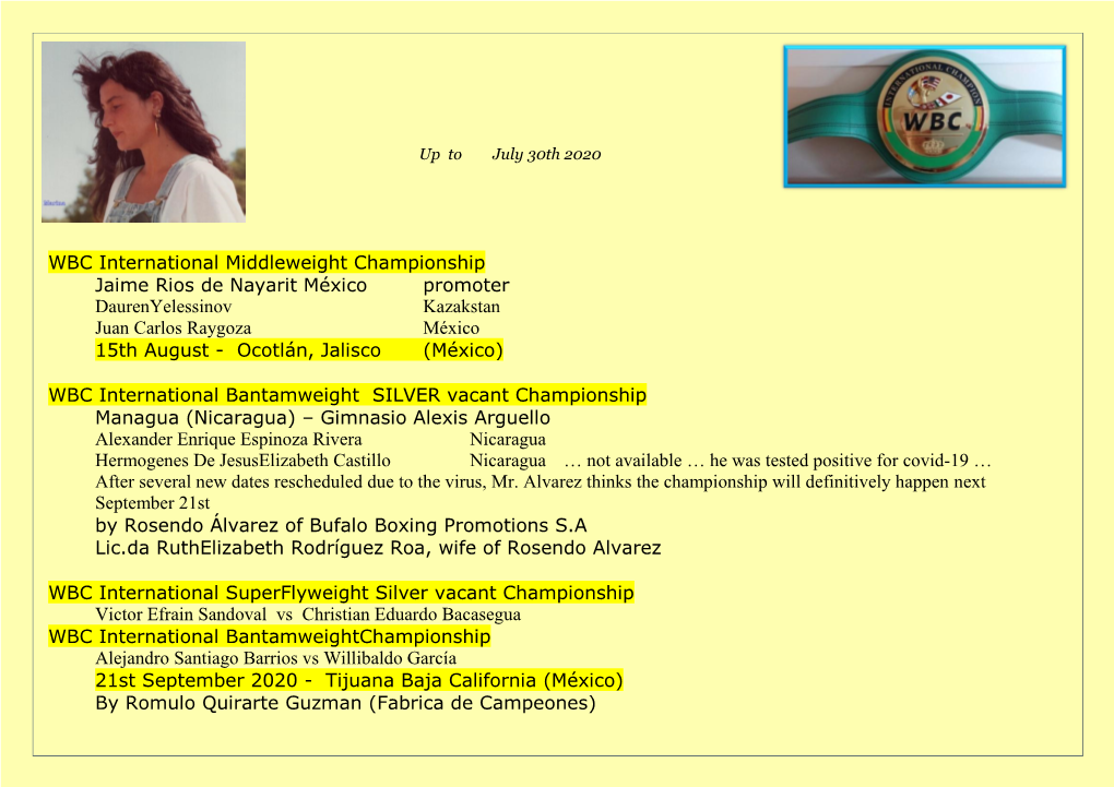 WBC International Middleweight Championship Jaime Rios De
