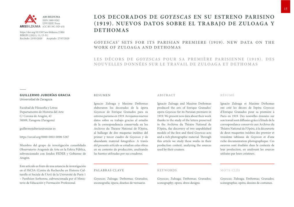 LOS DECORADOS DE GOYESCAS EN SU ESTRENO PARISINO ISSN 1989-9262 UPV/EHU Press ARSBILDUMA (CC BY-NC-ND 4.0) (1919)