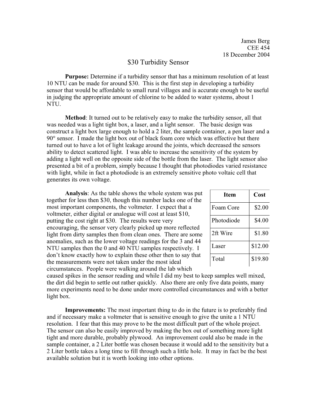 Proposal for $30 Turbidimeter