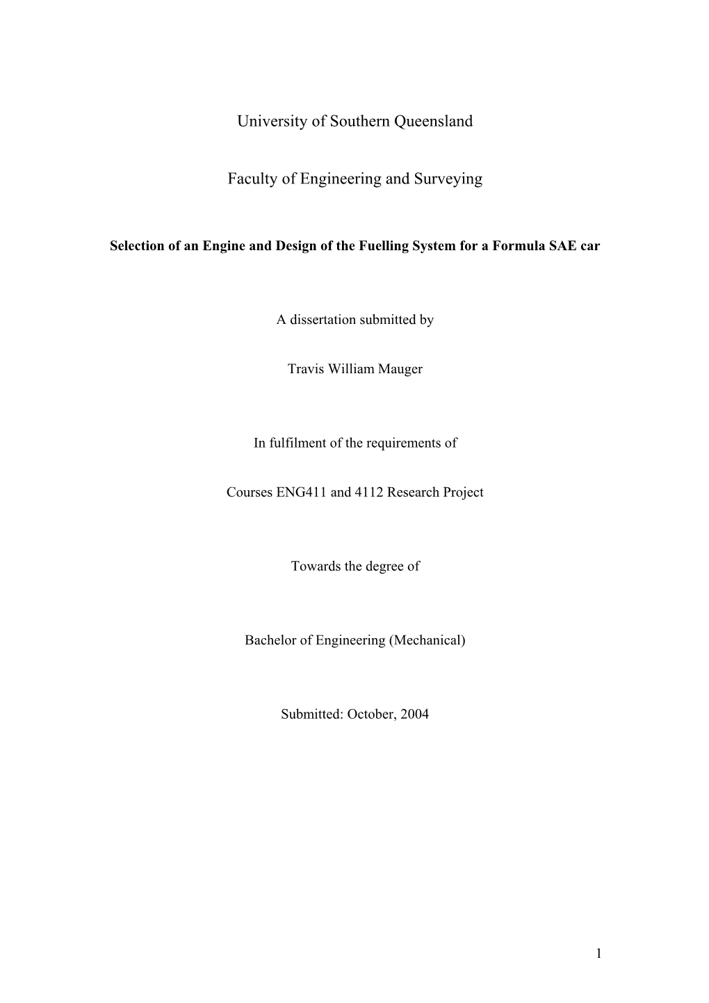 University of Southern Queensland Faculty of Engineering and Surveying