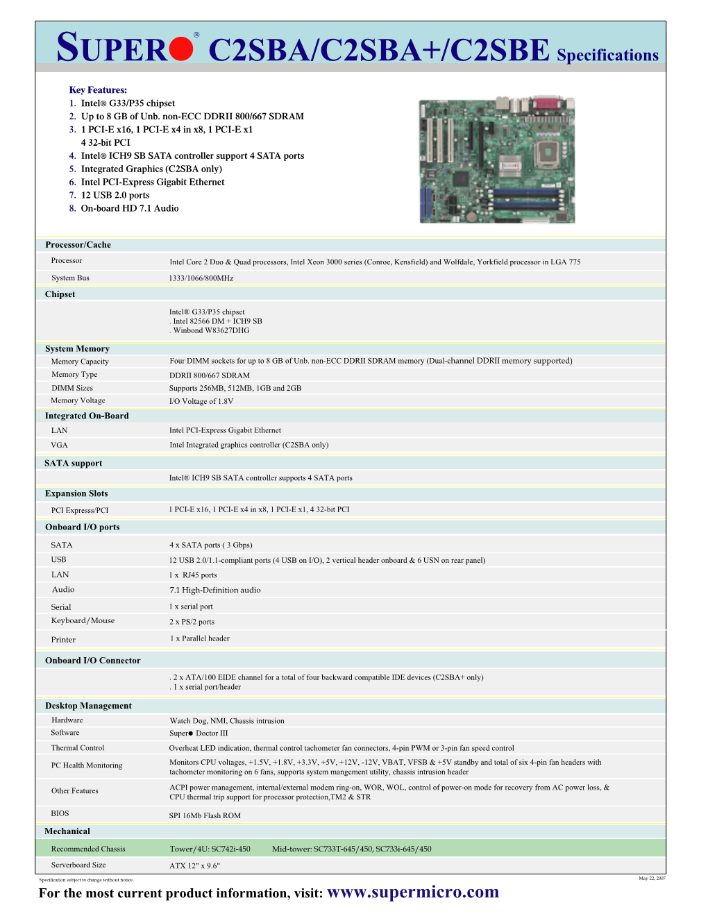 SUPER C2SBA/C2SBA+/C2SBE Specifications