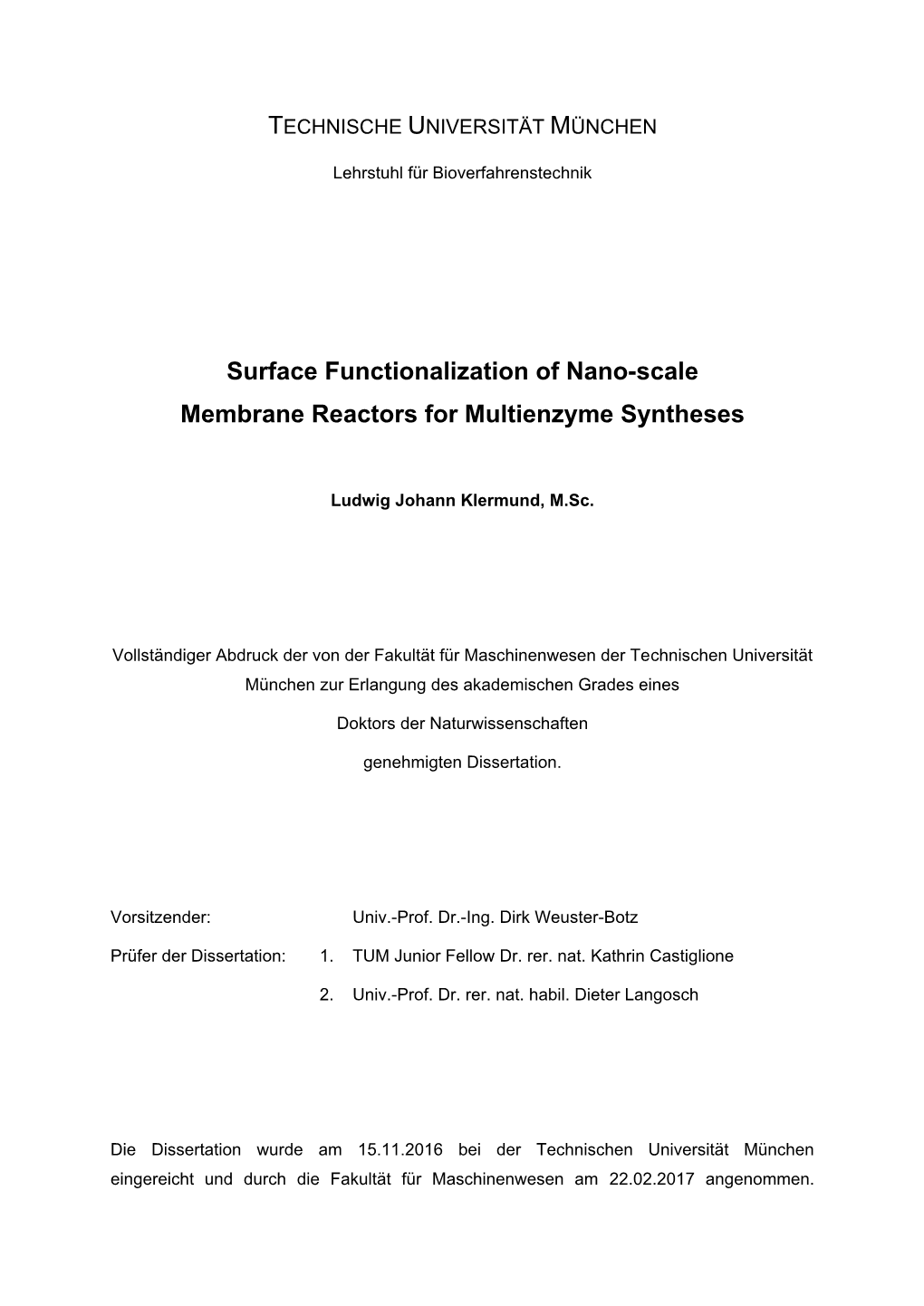 Surface Functionalization of Nano-Scale Membrane Reactors for Multienzyme Syntheses
