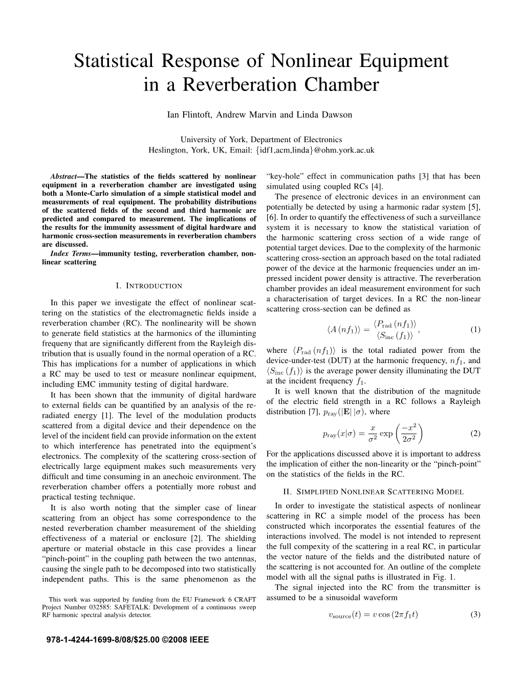 Statistical Response of Nonlinear Equipment in a Reverberation Chamber