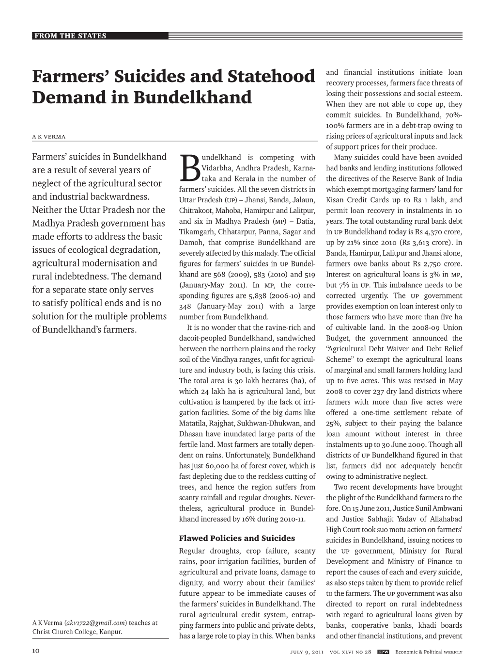 Farmers' Suicides and Statehood Demand in Bundelkhand