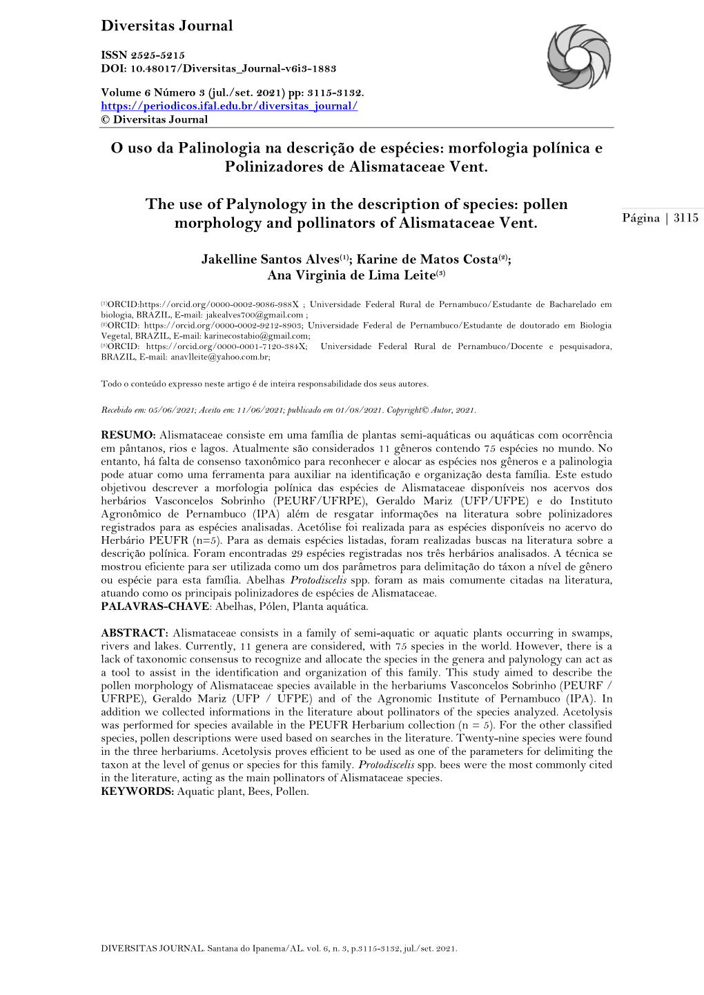 Morfologia Polínica E Polinizadores De Alismataceae Vent