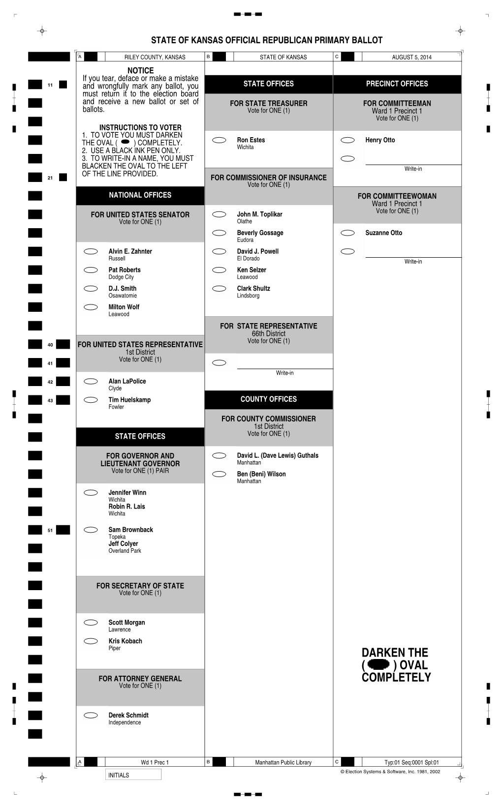 Sample Ballots Republican