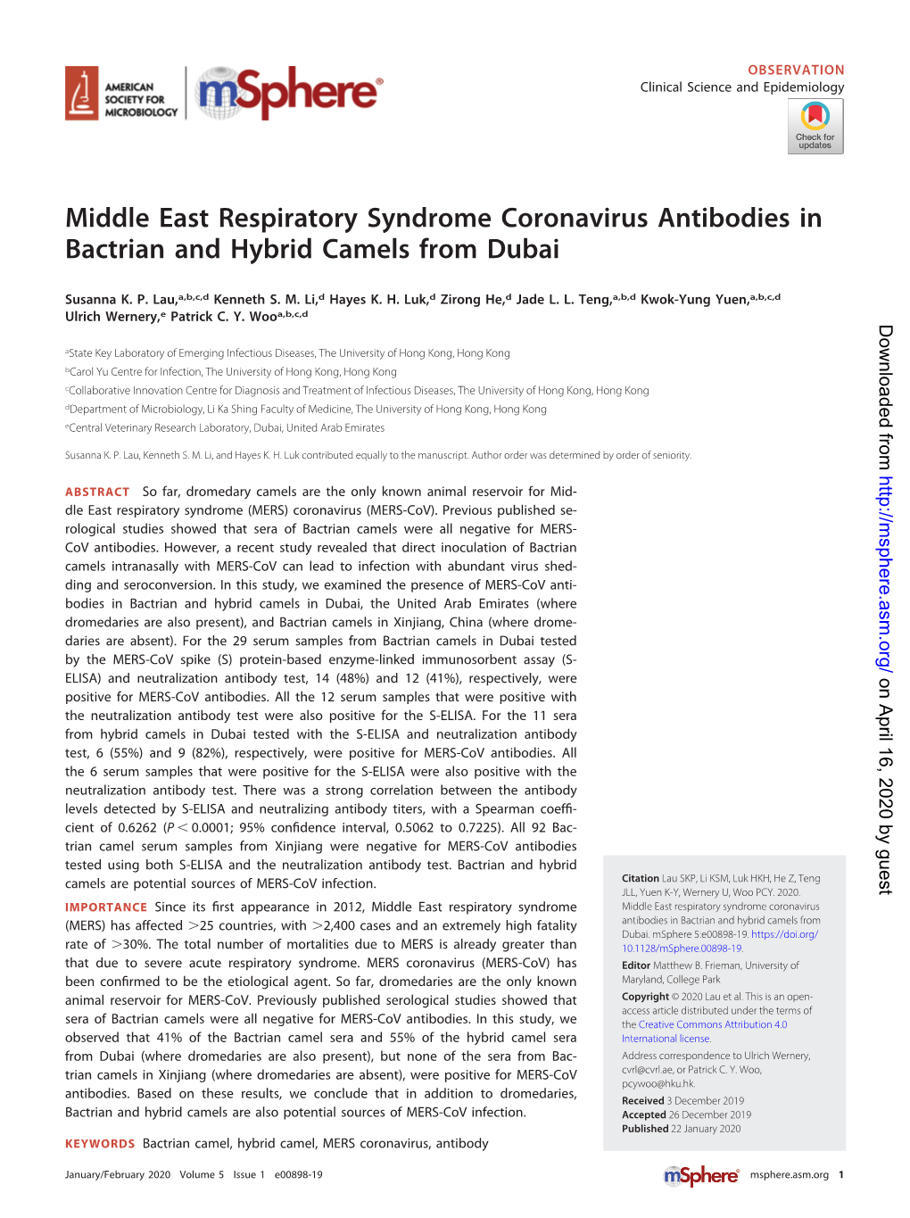 Middle East Respiratory Syndrome Coronavirus Antibodies in Bactrian and Hybrid Camels from Dubai