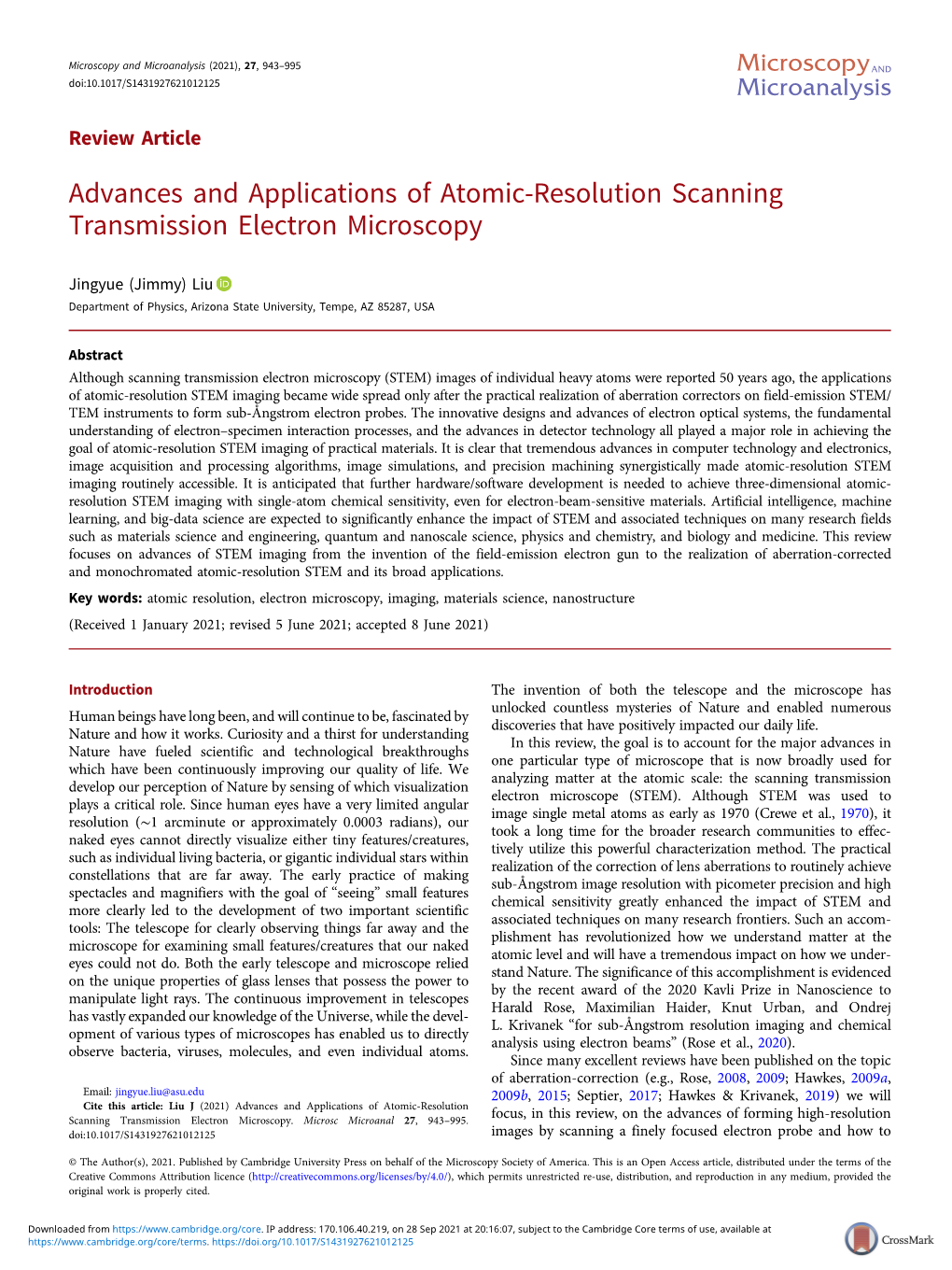 Advances and Applications of Atomic-Resolution Scanning Transmission Electron Microscopy