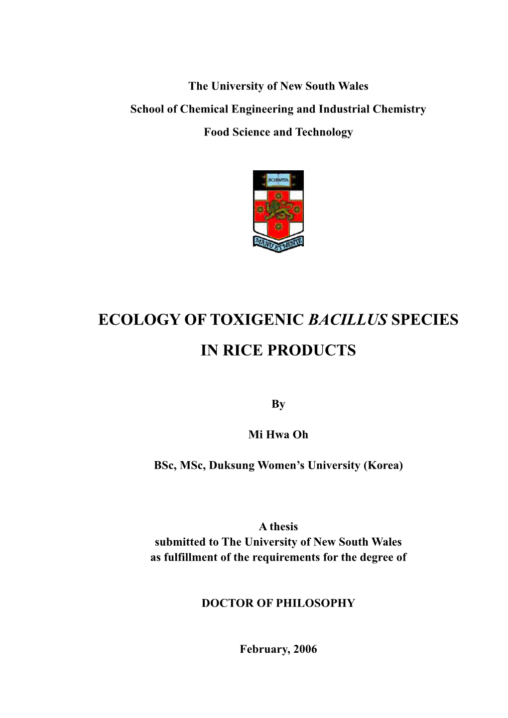 Ecology of Toxigenic Bacillus Species in Rice Products