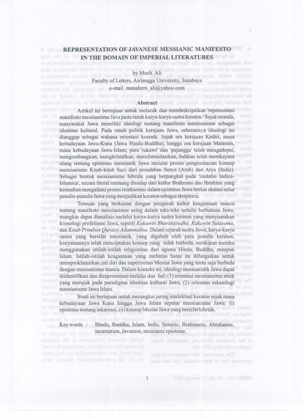 Representation Ofjavanese Messianic Manifesto in the Domain of Imperial Literatures