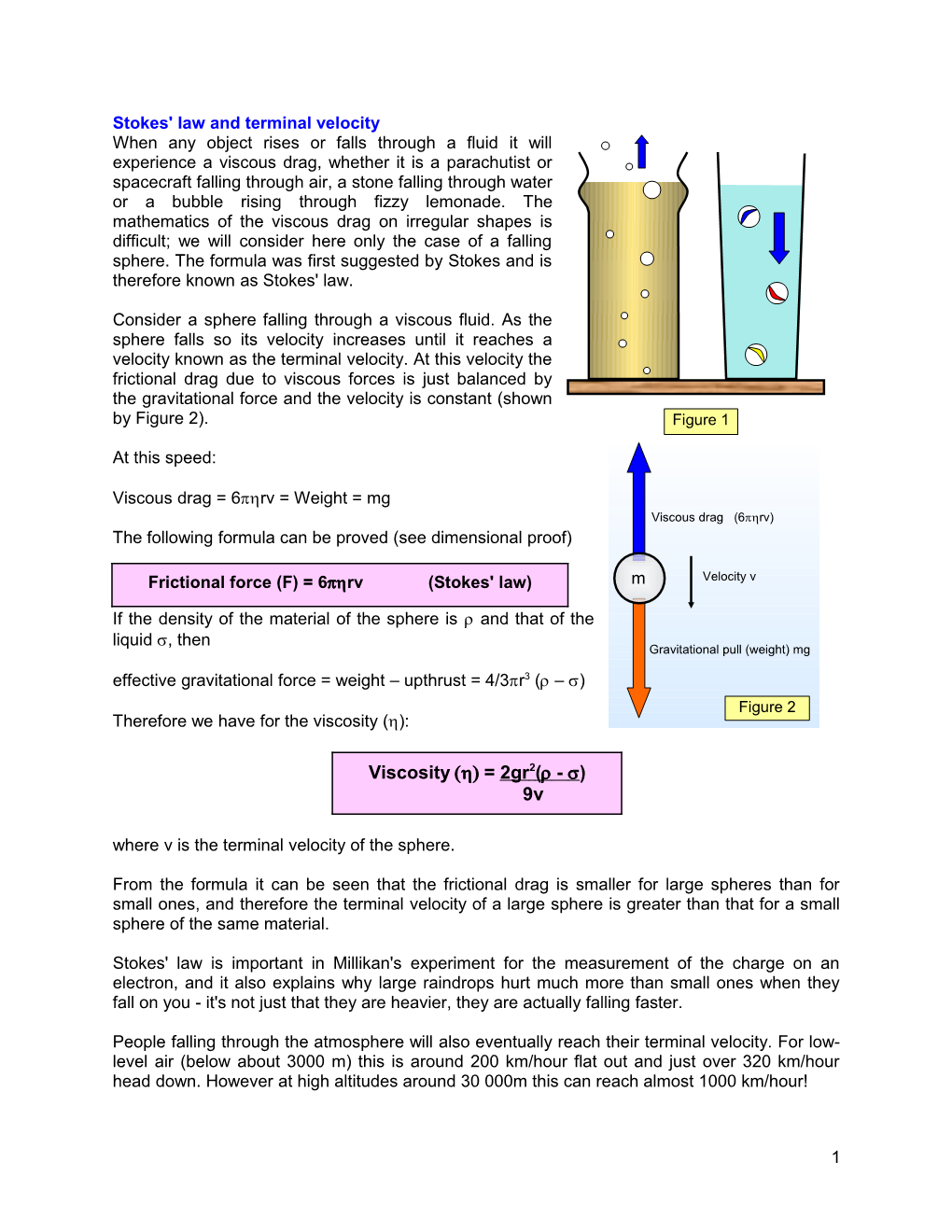 Stokes' Law and Terminal Velocity