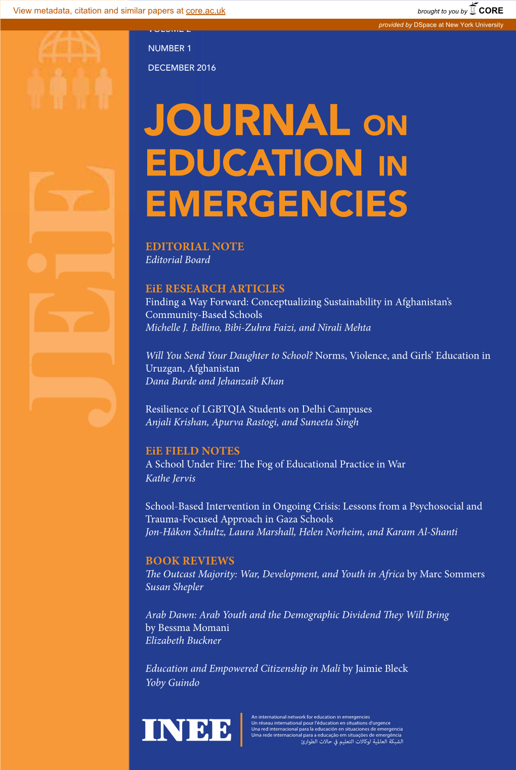 JOURNAL on EDUCATION in EMERGENCIES EDITORIAL NOTE Editorial Board