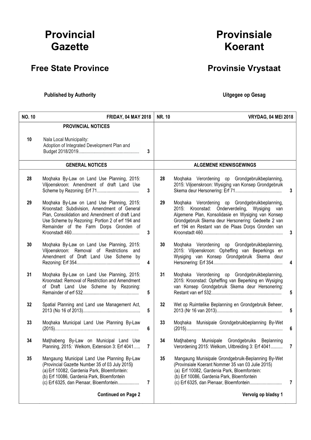 Free State Province Provinsie Vrystaat