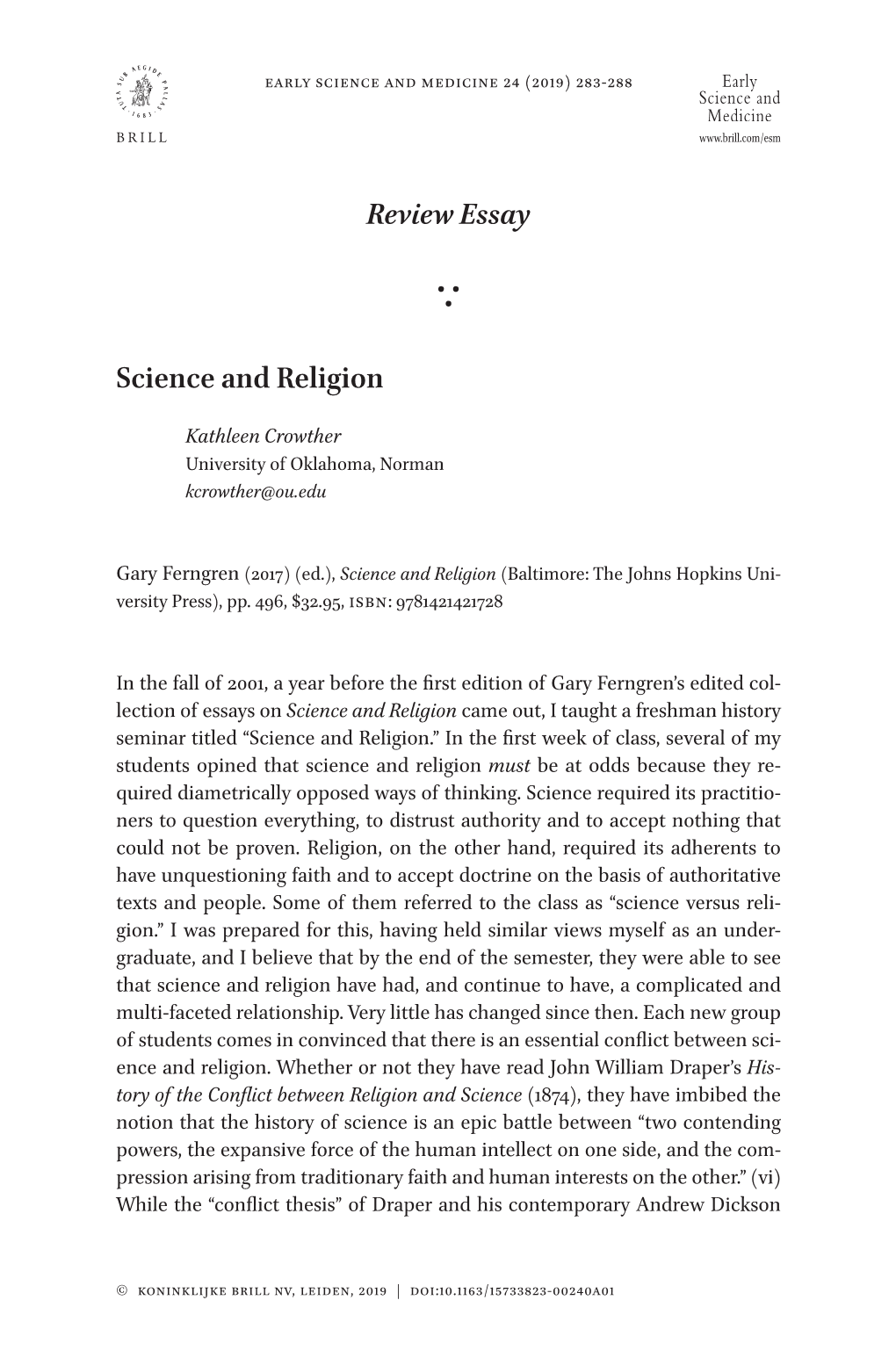 Review Essay Science and Religion