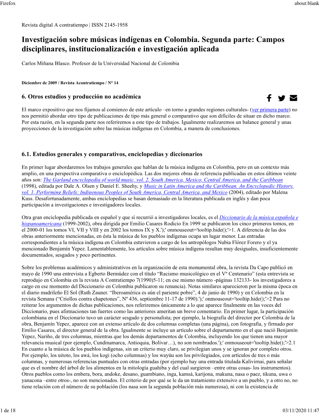 Investigación Sobre Músicas Indígenas En Colombia