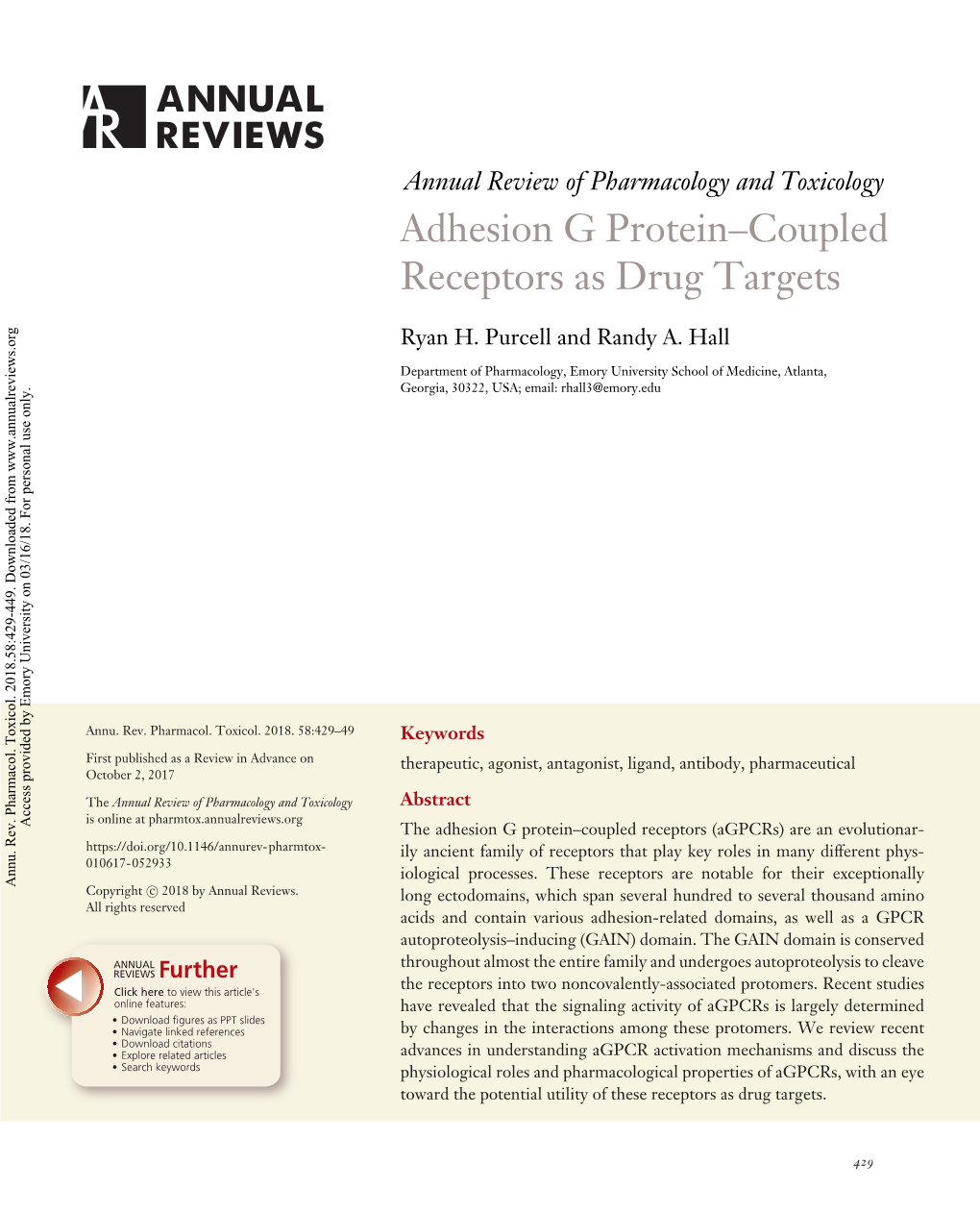 Adhesion G Protein–Coupled Receptors As Drug Targets