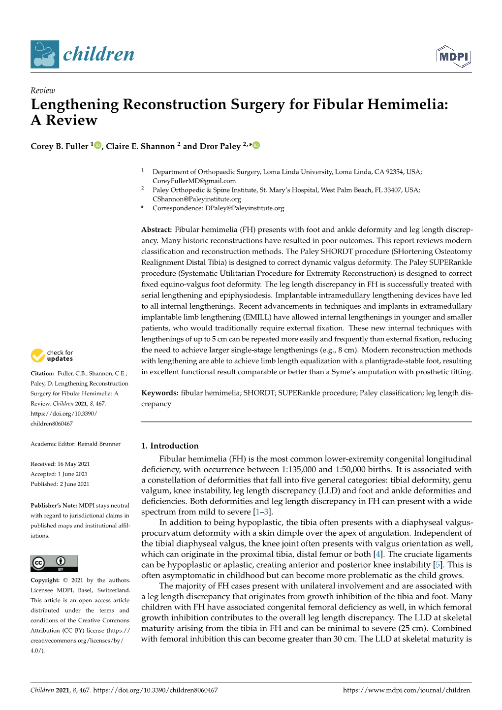 Lengthening Reconstruction Surgery for Fibular Hemimelia: a Review