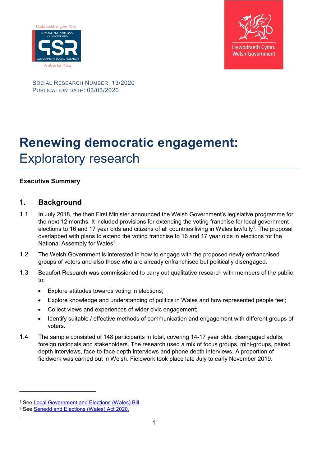 Renewing Democratic Engagement: Exploratory Research