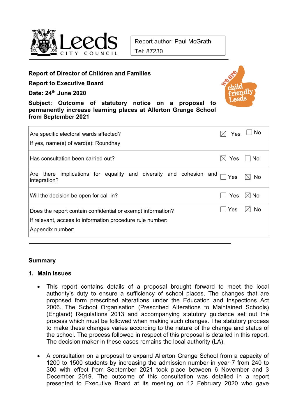 Allerton Grange Cover Report 150620