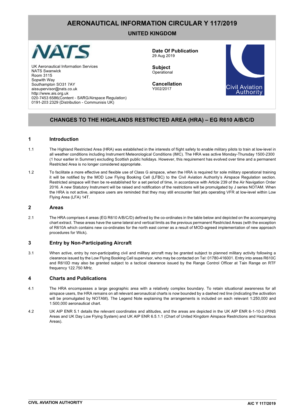 Aeronautical Information Circular Y 117/2019 United Kingdom