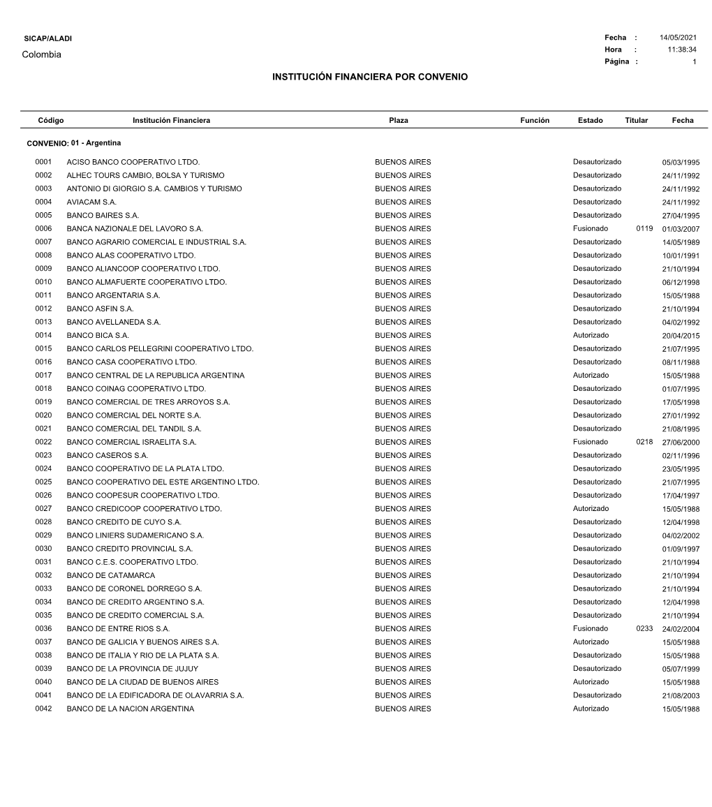 Colombia INSTITUCIÓN FINANCIERA POR CONVENIO