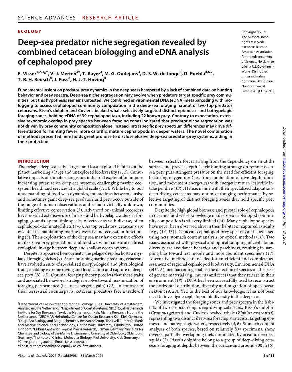 Deep-Sea Predator Niche Segregation Revealed by Combined Cetacean Thank E